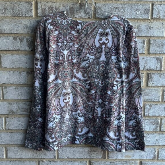 Chico's Long Sleeve V-Neck Cotton Blend Paisley Blouse Size 2 (L). - Picture 3 of 8